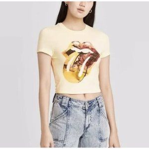Rolling Stones Logo T-Shirt Juniors XXL Cropped Short Sleeve Band Tee Rock Roll